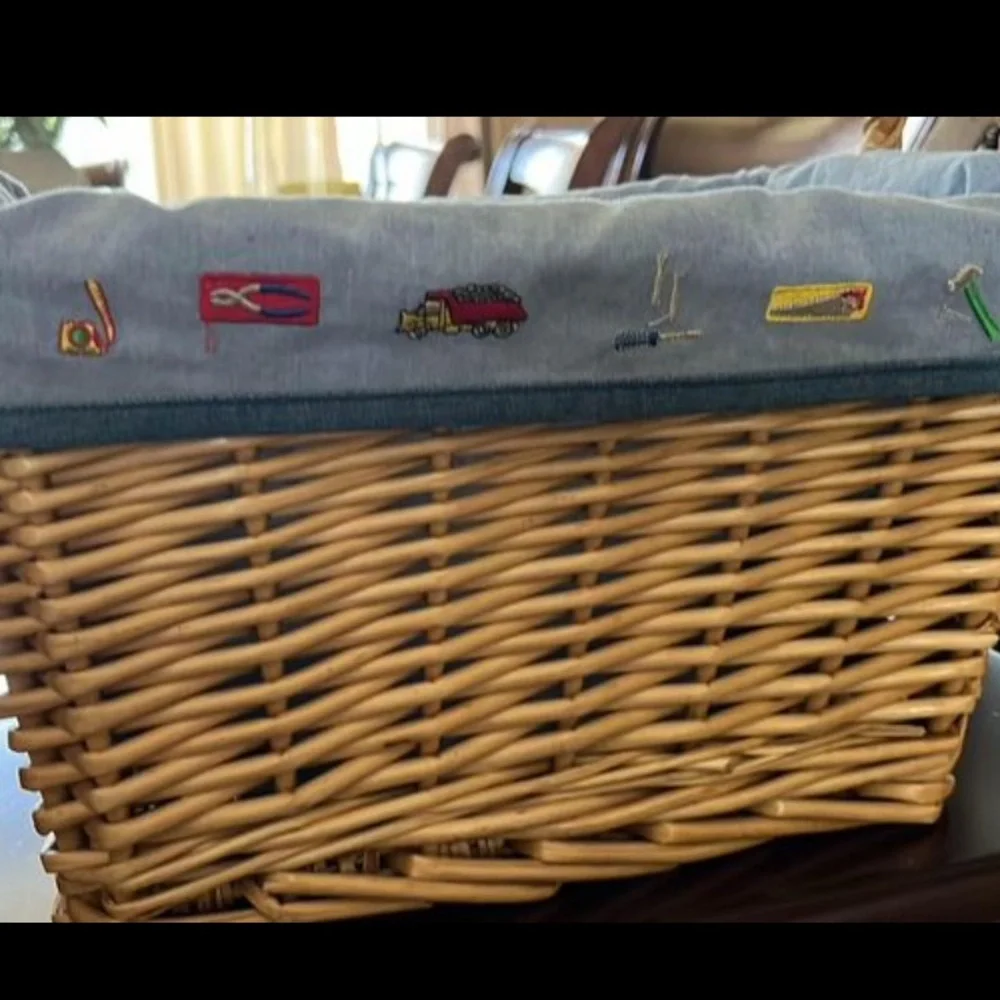 Kids decor bundle of 2 large baskets with embroidered cotton lining